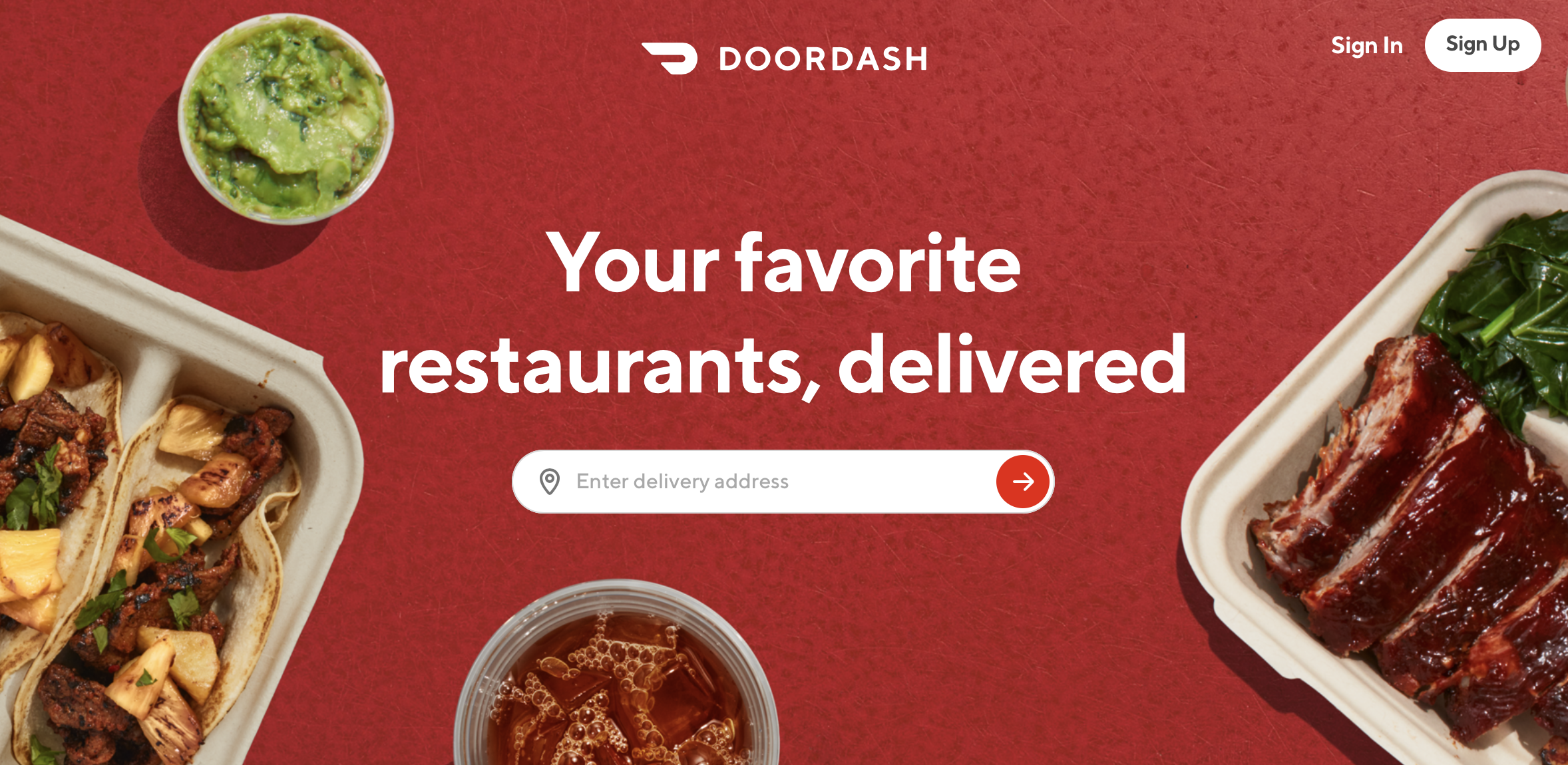 door dash landing page screenshot